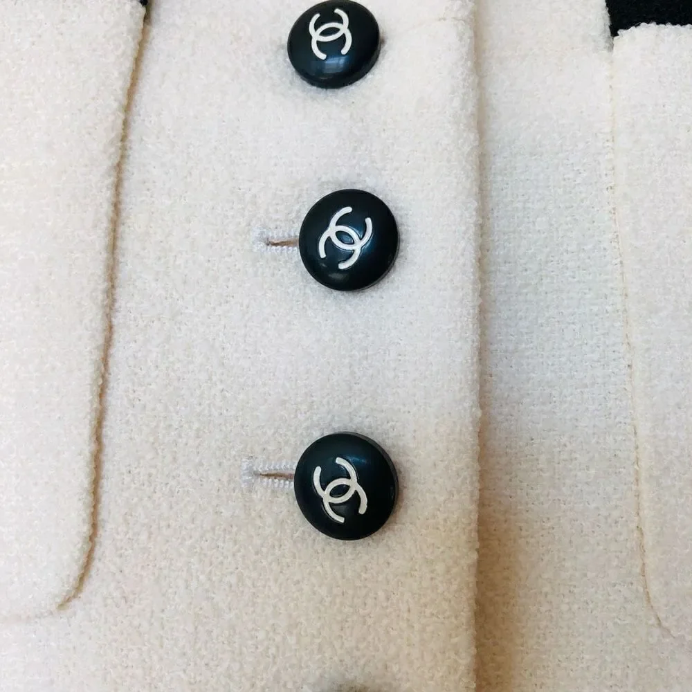 Chanel Iconic Cream and Black Boucle Button Up Blazer